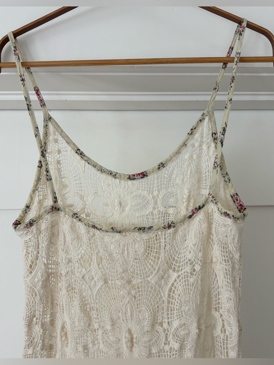 American Vintage Crochet Maxi Slip Dress Women’s Small Cream with Floral trim - Picture 2 of 16